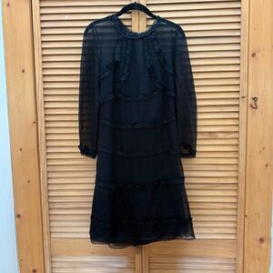 CHANEL Black sheer Silk Long Sleeve Dress